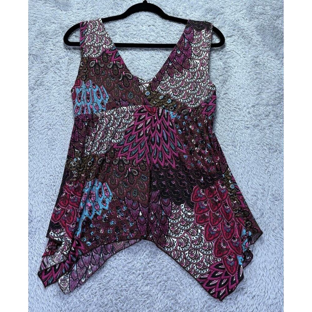 Y2K Womens Medium? Top Satin Burgundy Purple Patchwork Empire Waist Asymmetrical